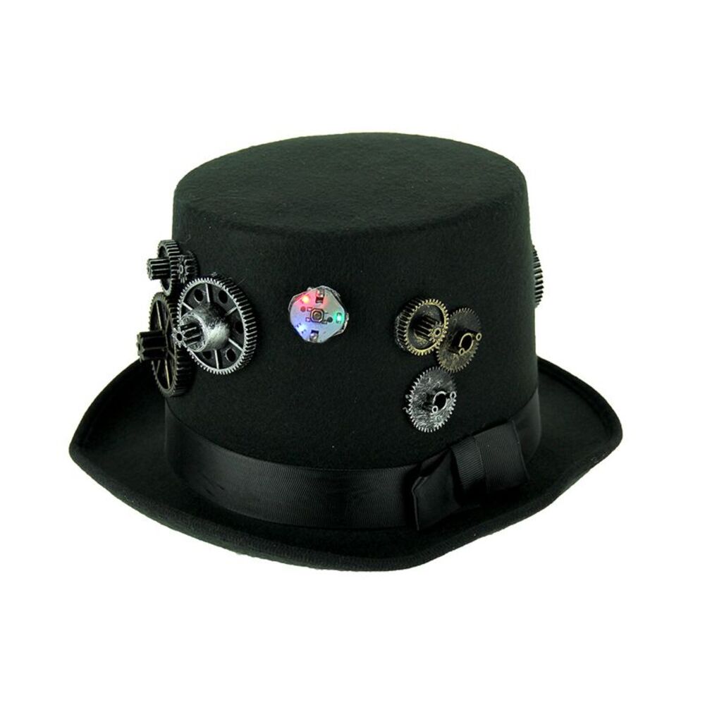 Formal Black Steampunk Style Top Hat With Flashing LED Lights
